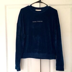 Sonia Rykiel Navy Velour Rhinestone Logo Sweatshirt